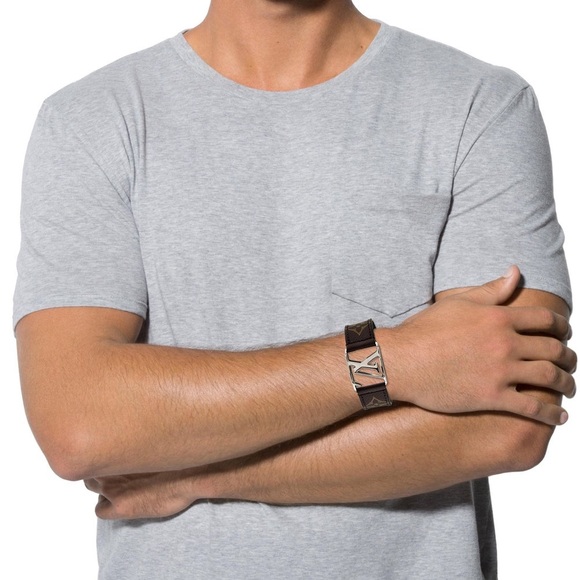 Louis Vuitton Bracelet Hockenheim Brown Black Monogram Macassar M6141 Canvas - Picture 2 of 15